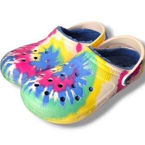 Tie Dye Crocs Fleece Lined Womens 9 Mens 7 | Unisex Rubber Rainbow Multicolored